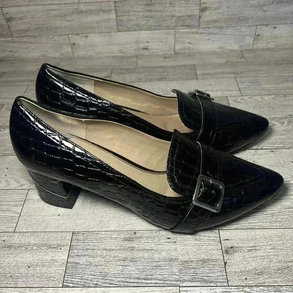 Rialto Foremost Black Croc block heels 9M patent pointed toe 007-R8881 06/2020 - Picture 3 of 9